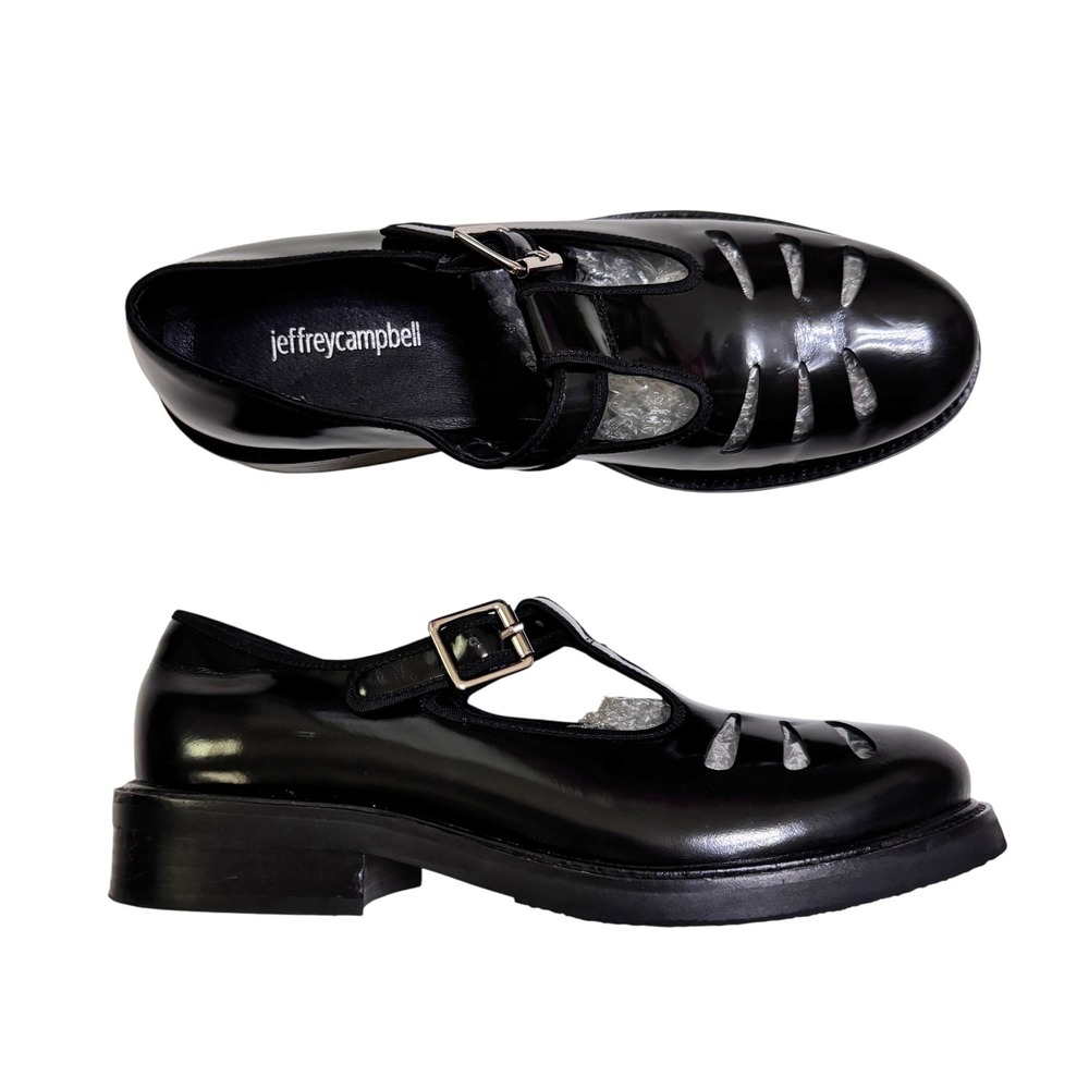 Jeffrey Campbell T-Strap Gemma Menswear Mary Janes 9 Black Patent Leather Buckle